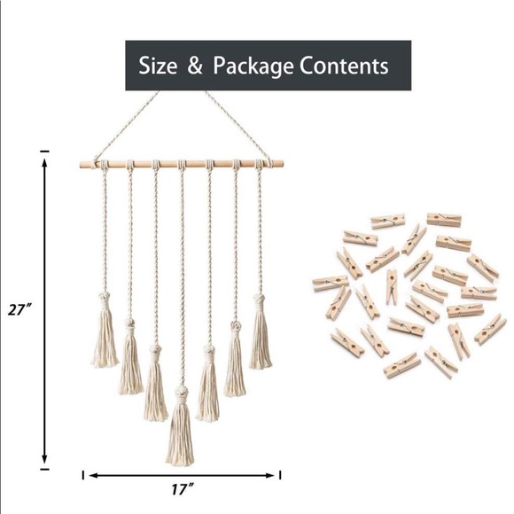 Boho crochet macramé picture hanger wall art tan - Picture 2 of 3